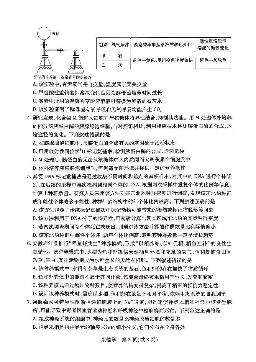 2026年合肥八中高三下学期3月生物试题及答案第2页