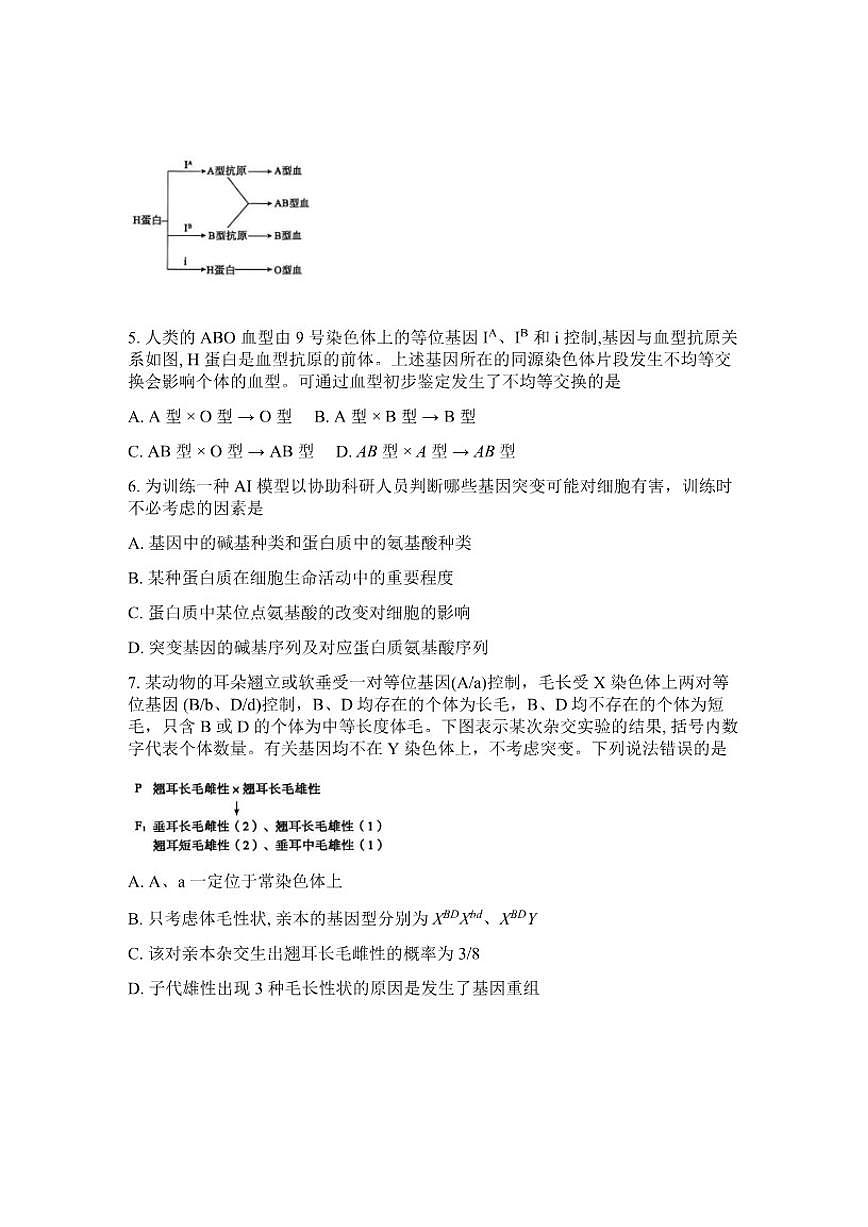 山东省滨州市2026年高三高考一模生物学（含答案）试卷第3页