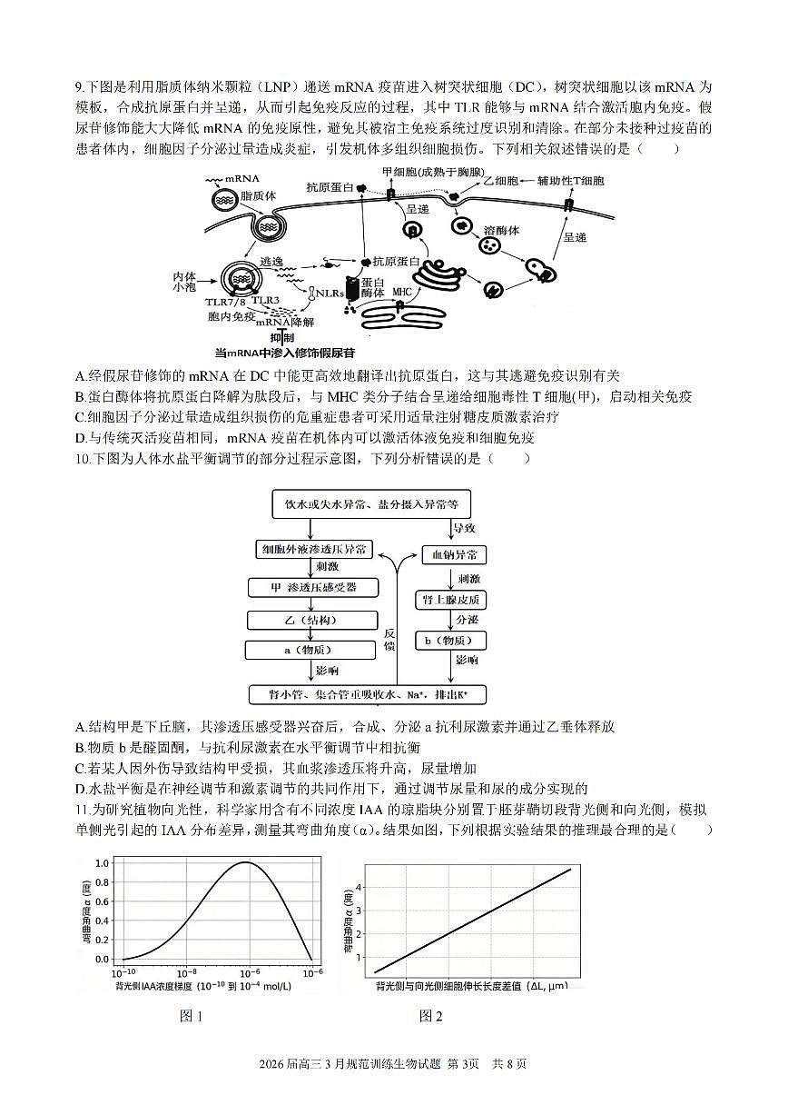 安徽省合肥市一六八中学2026届高三3月份规范训练 生物第3页