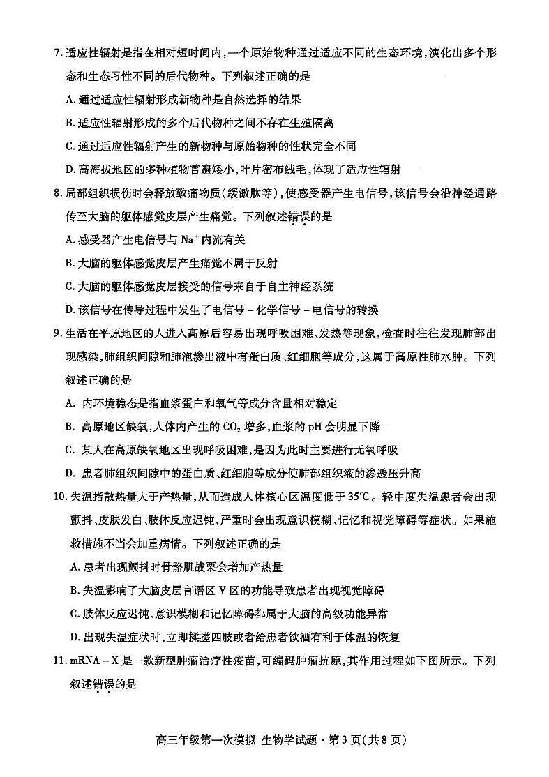 2026届甘肃省高三第一次模拟考试生物试题（含答案）含答案解析第3页