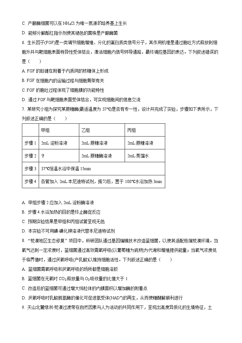浙江省名校协作体G12联盟2025-2026学年高二下学期开学生物试题（原卷版）第2页