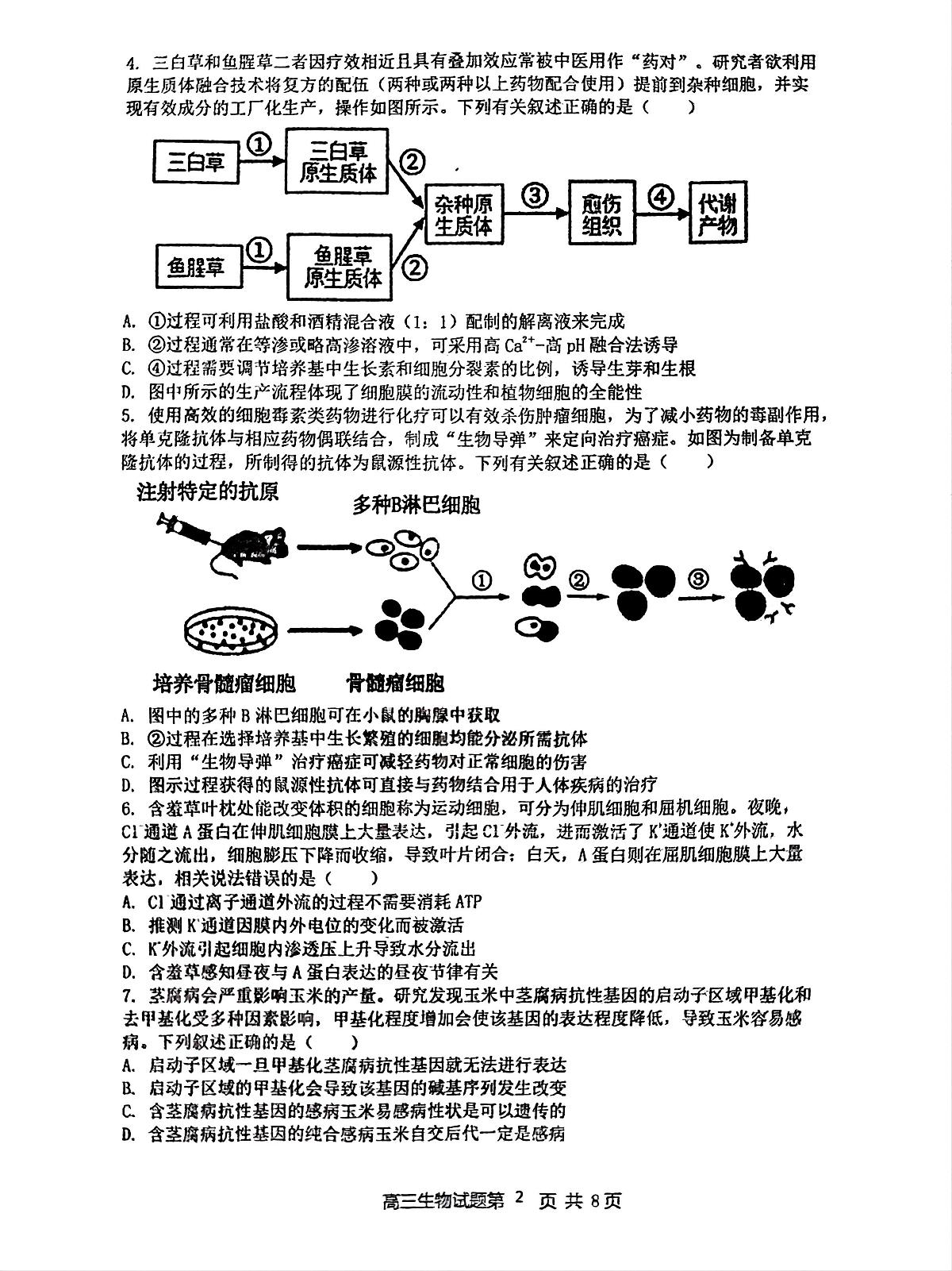 江西省南昌市第十中学2024-2025学年高三上学期第一次月考生物试题第2页