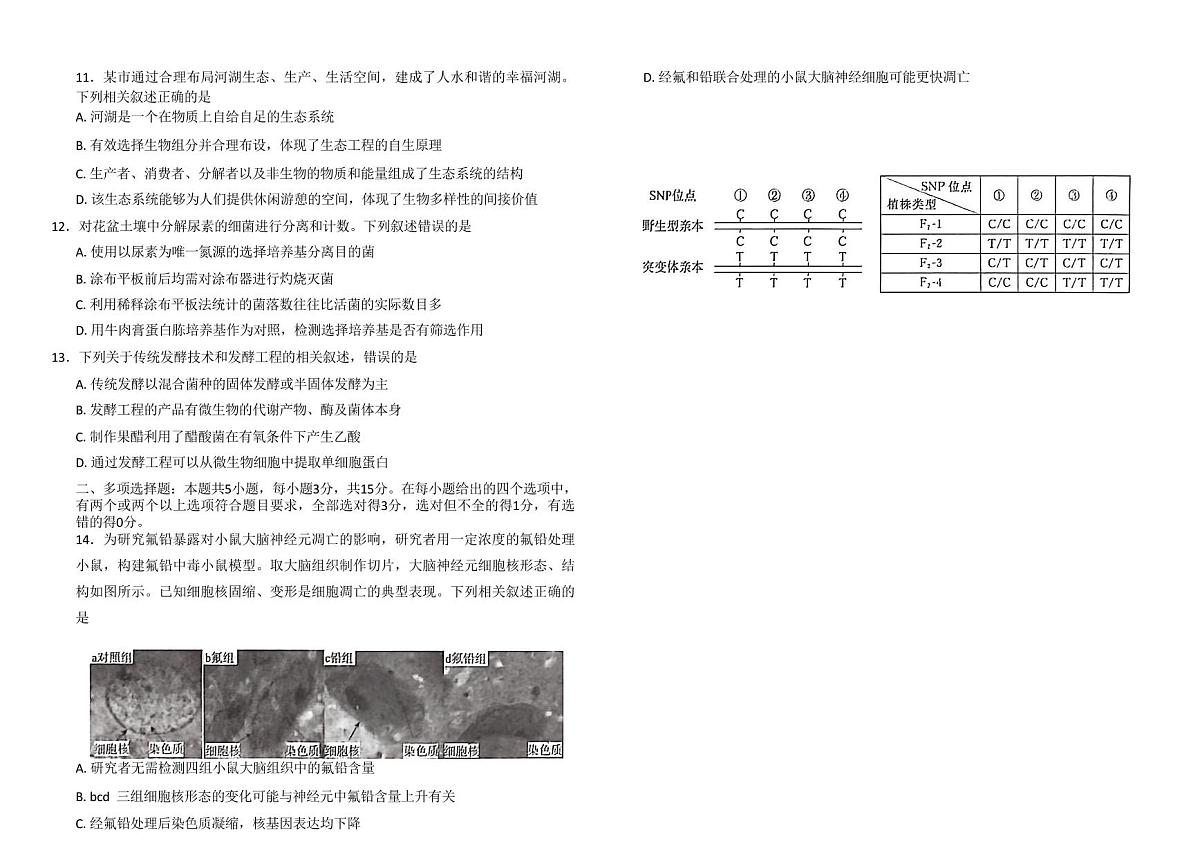唐山市2026年普通高等学校招生统一考试第一次高考模拟演练 生物试卷无答案第3页