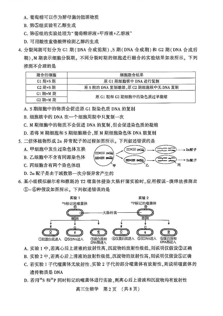 河南省洛阳市2025-2026学年下学期3月高三第三次质量检测生物试卷第2页
