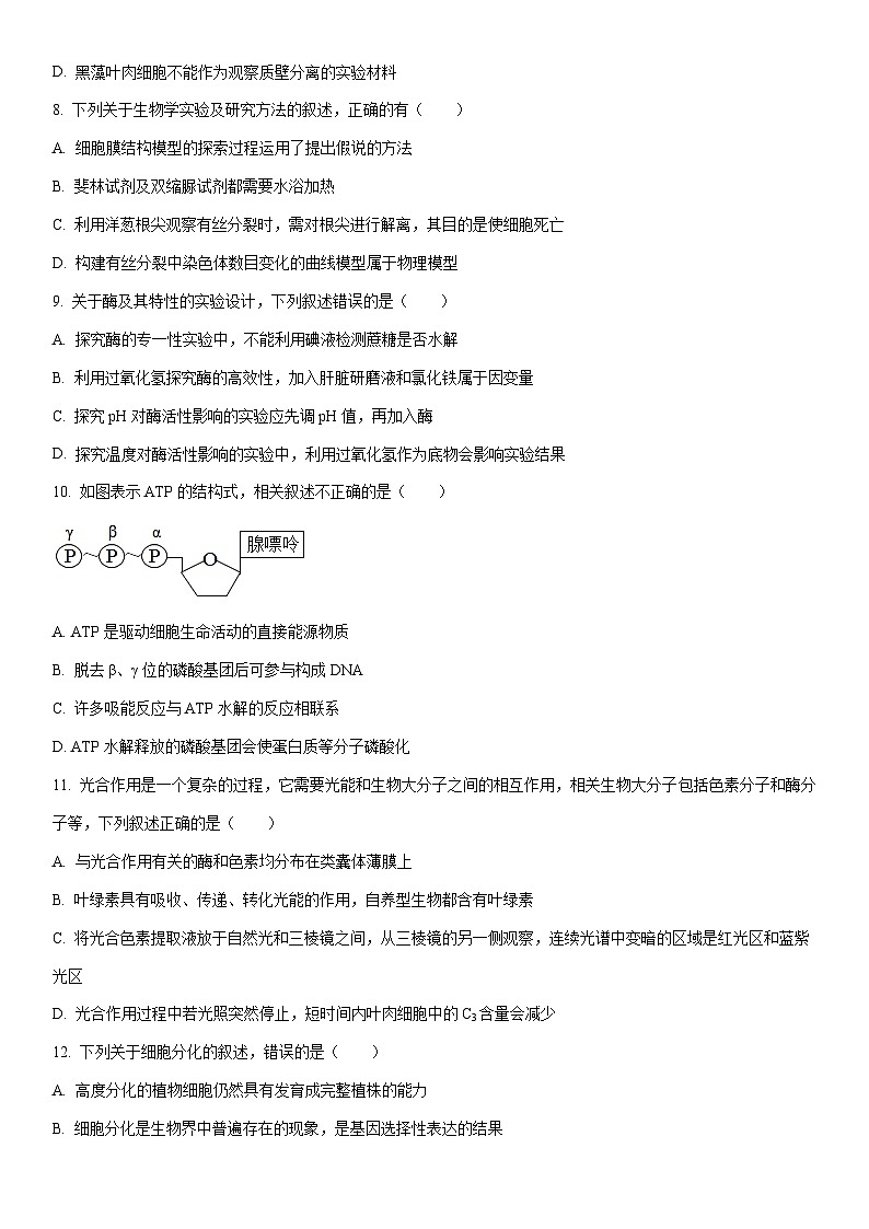 2024-2025学年河北省廊坊市高一上学期1月期末生物试卷（学生版）第3页