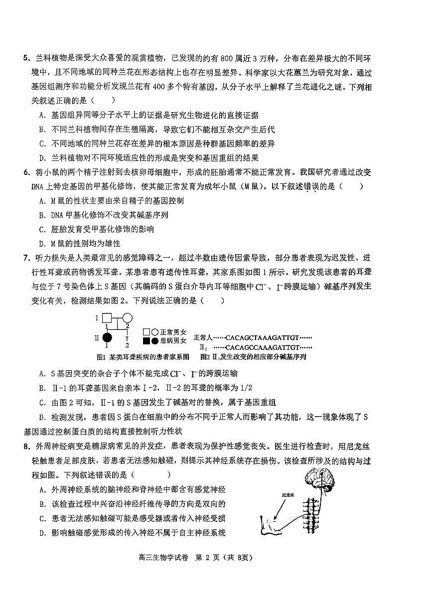 湖北荆州石首市第一中学2026年高三年级3月考试生物试卷第2页