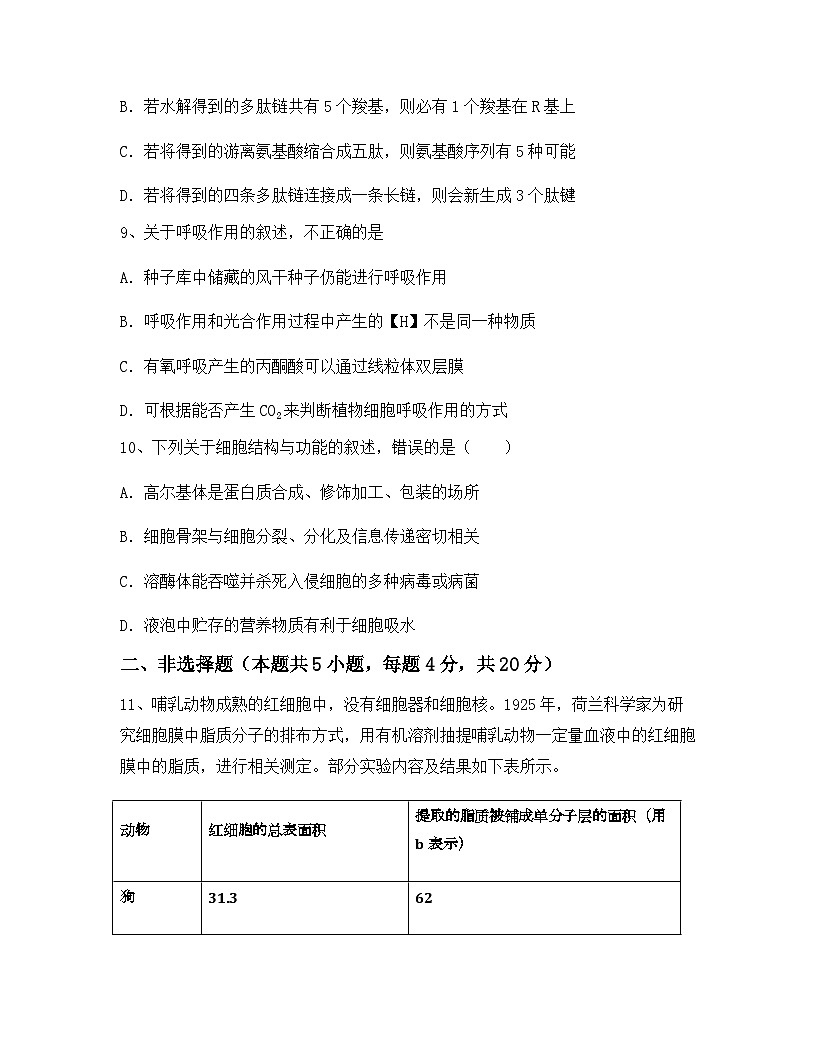 云南省玉溪市红塔区普通高中2024年高一上学期期中生物试卷（含答案）第3页