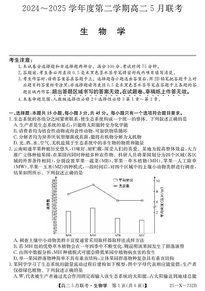 安徽省县中联盟2024-2025学年高二下学期5月联考生物试卷（含答案）第1页