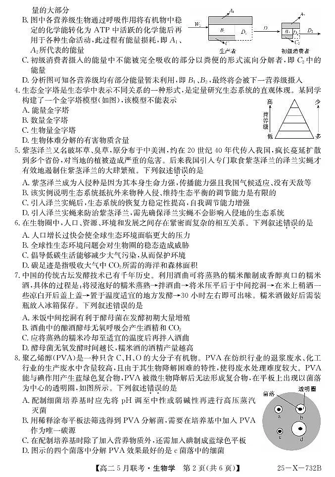 安徽省县中联盟2024-2025学年高二下学期5月联考生物试卷（含答案）第2页