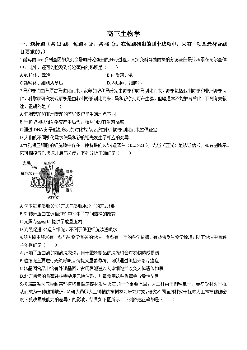 2023届天津市红桥区高三下学期二模生物试题 附答案第1页