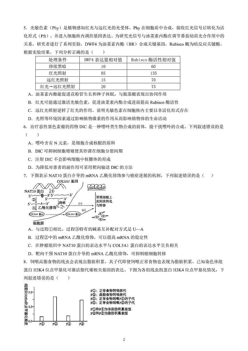 成都石室中学2025-2026学年度下学期高2026届二诊模拟考试 生物第2页