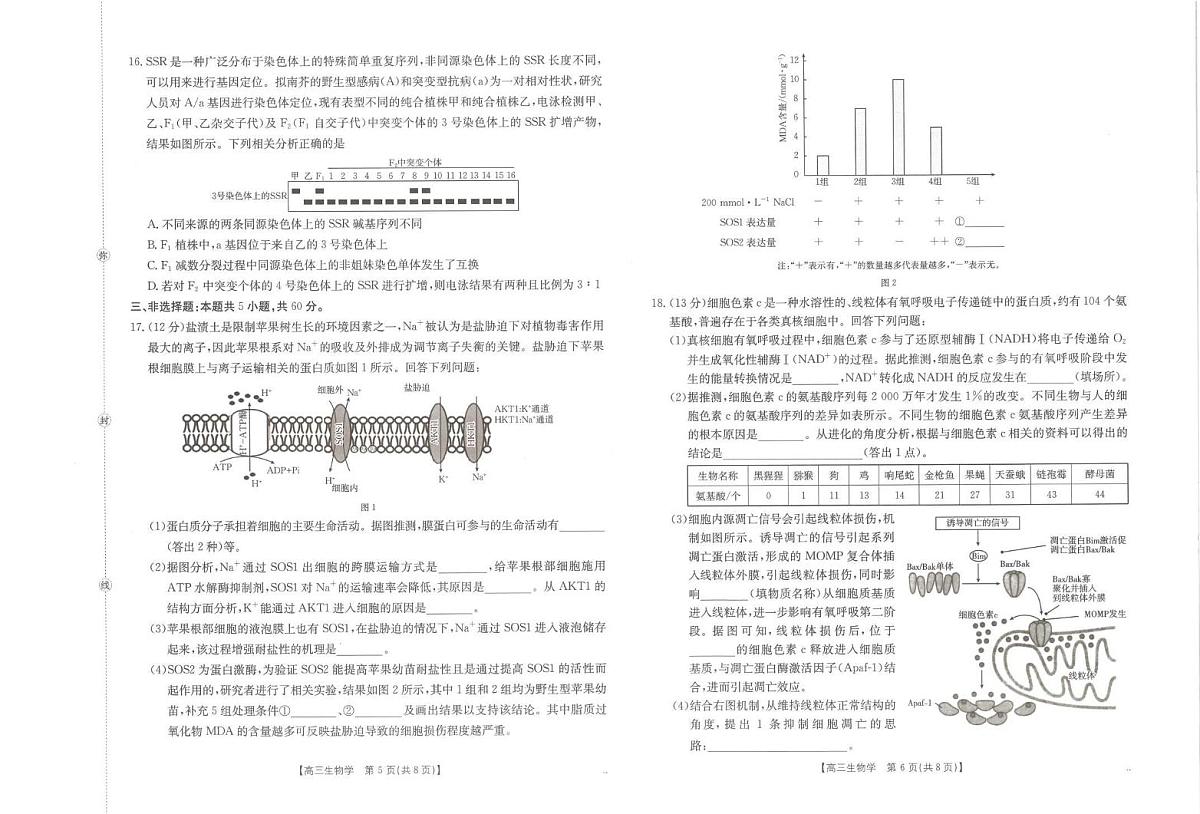 江西省2026届高三上学期10月联考 生物试卷（含答案）第3页