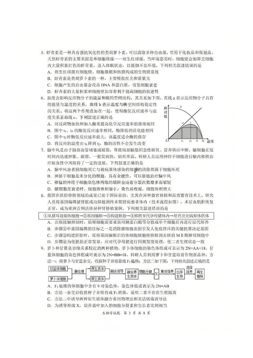 生物-四川省宜宾市普通高中2026届高三第二次诊断性测试（宜宾二诊）试卷及答案第2页