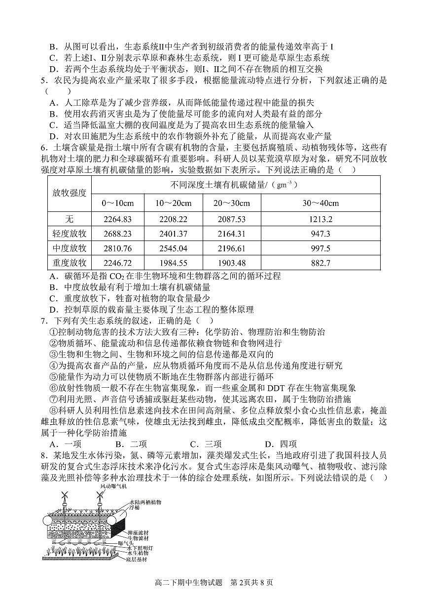高二下期期中试题——生物第2页