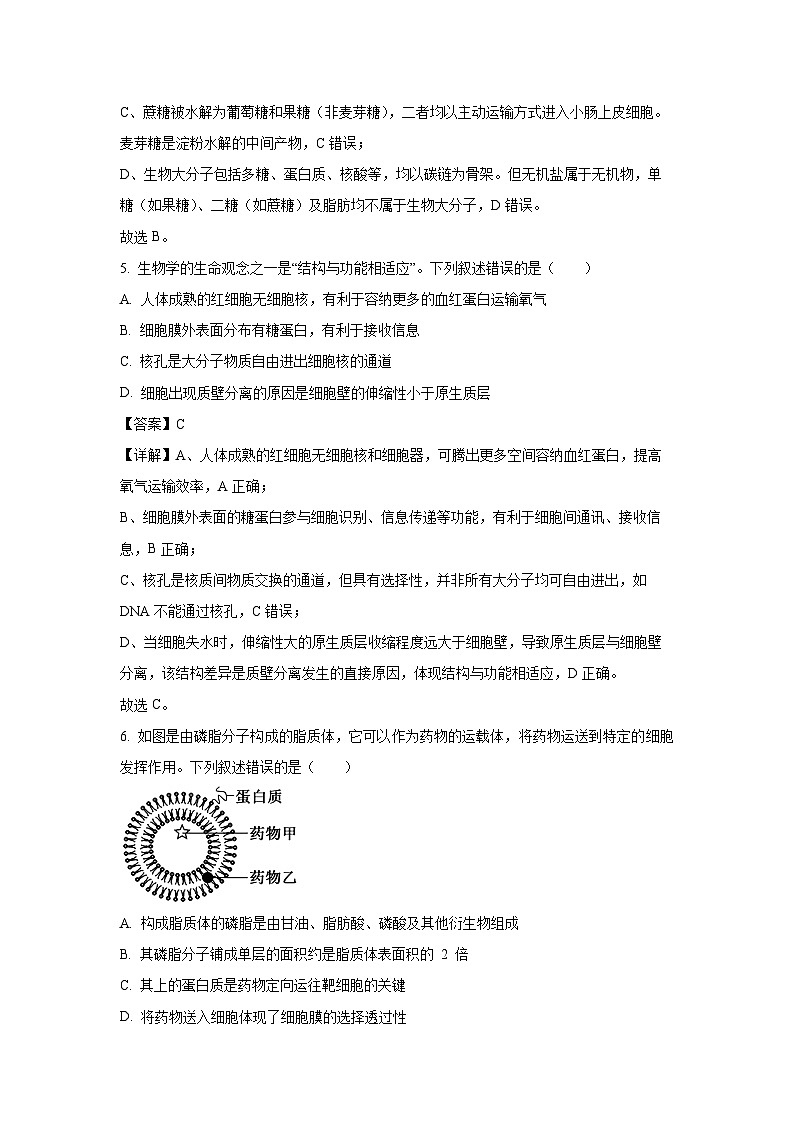【生物】陕西汉中市普通高中十校盟2025-2026学年第一学期高一期末考试试题（解析版）第3页