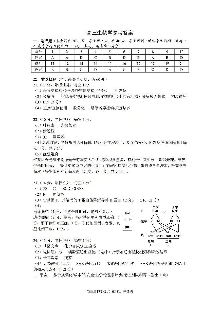 生物答案-2603高三名校协作体第1页