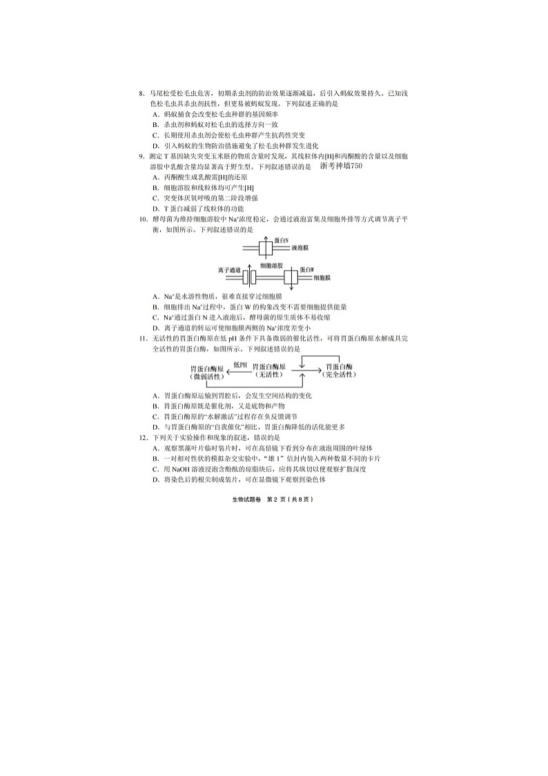 金丽衢十二校2025-2026学年高三下学期第二次联考生物卷含答案第2页