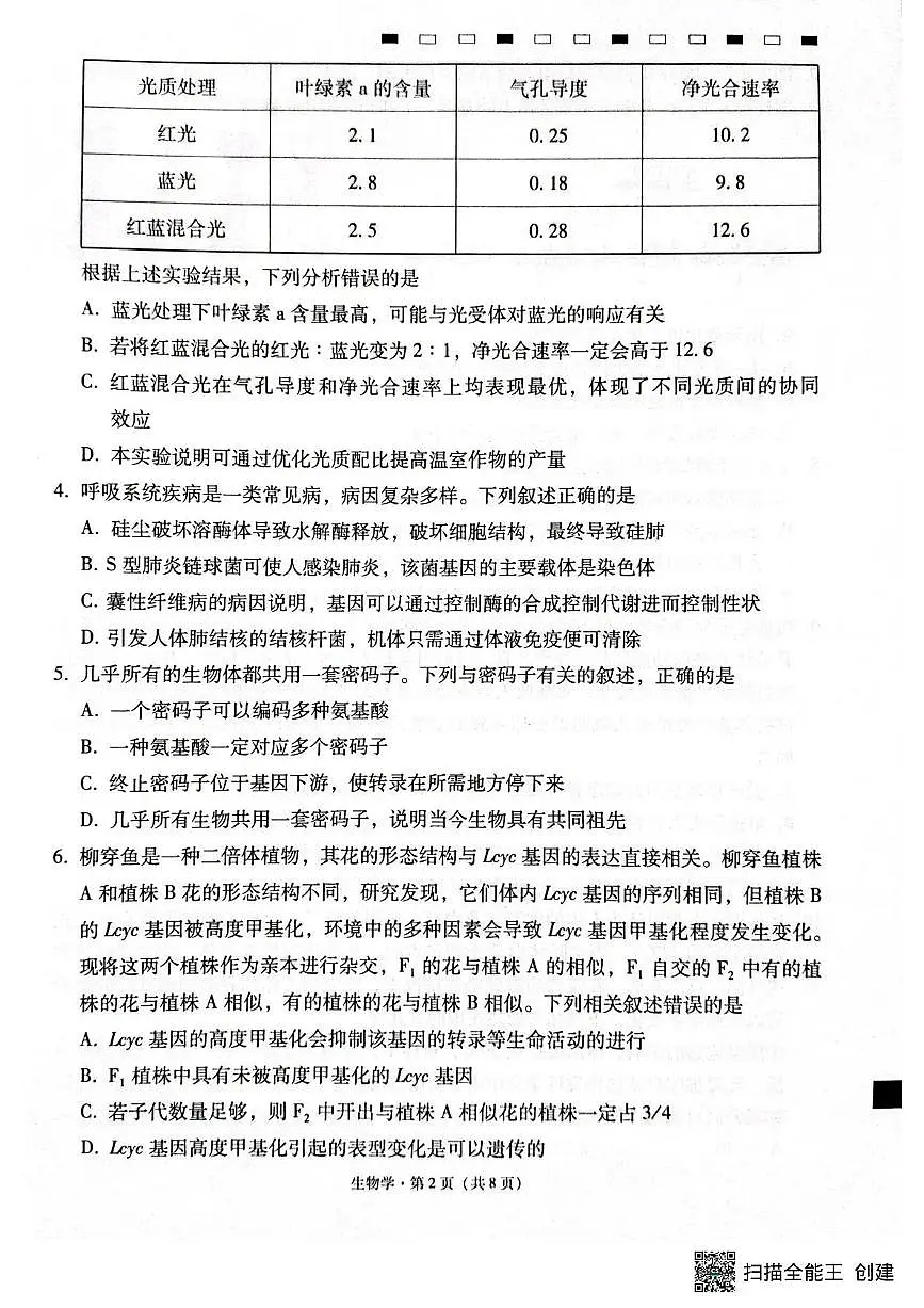 西南名校联盟2025-2026学年下学期“3+3+3”高三高考二模生物试卷含答案第2页