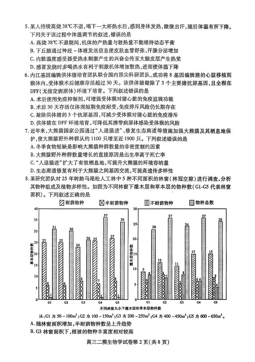 内江市高中2026届第二次模拟考试题 生物第2页
