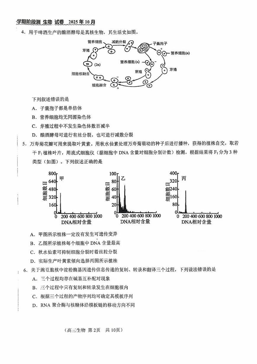 北京市第八十中学2025一2026学年高三第一学期十月阶段测生物试卷（无答案）第2页