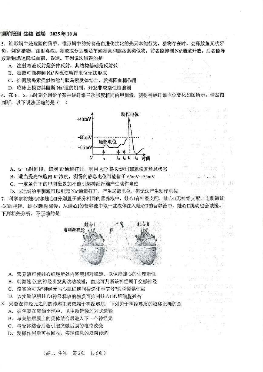北京市第八十中学2025一2026学年高二第一学期10月阶段测生物试卷（含答案）第2页