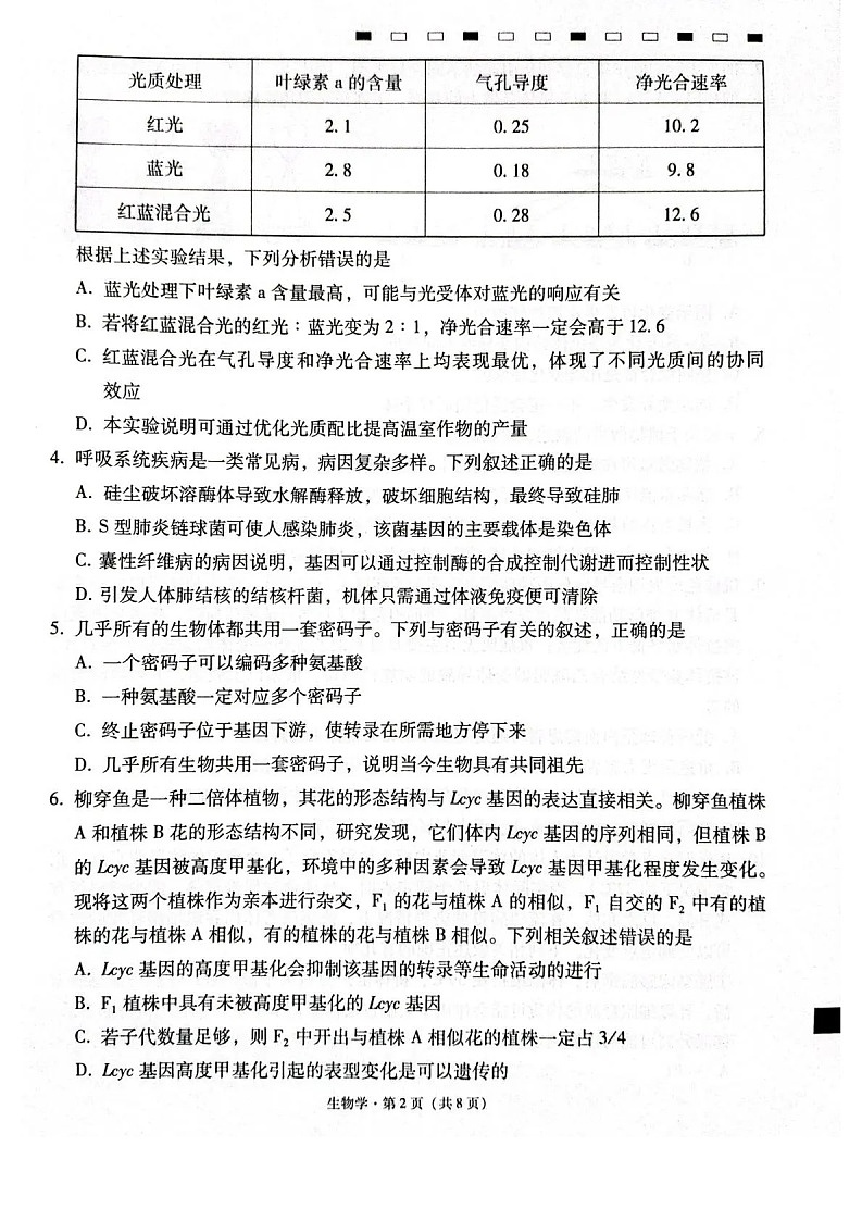 西南名校联盟2026届“3+3+3”高考备考诊断性联考（二）生物试卷第2页