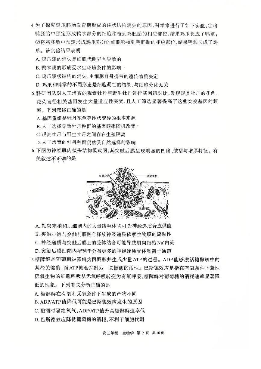 呼和浩特市2026年高三年级第一次模拟考试 生物第2页