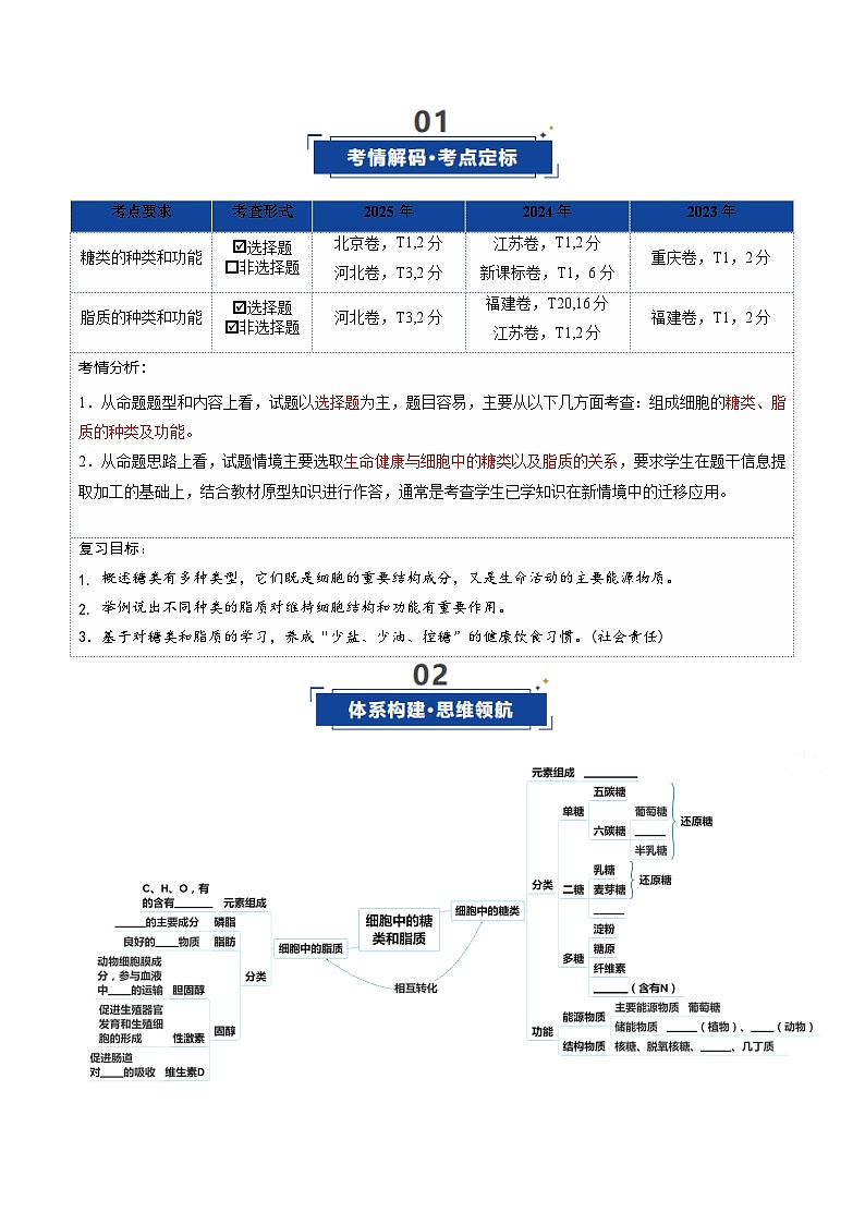 高考生物二轮-糖类和脂质（复习讲义）（全国通用）（原卷版）第2页