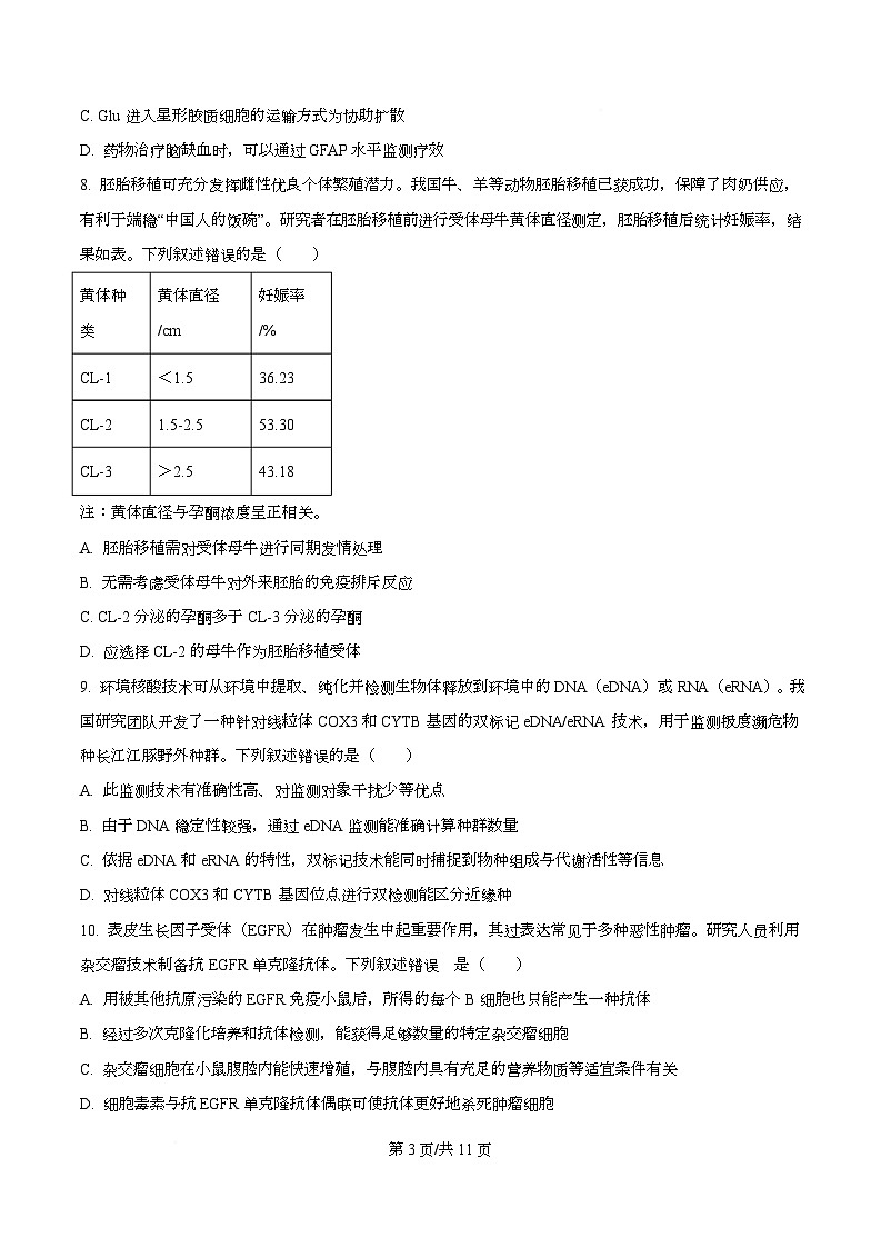 2026年广州市普通高中毕业班综合测试（一）生物试题 Word版无答案第3页