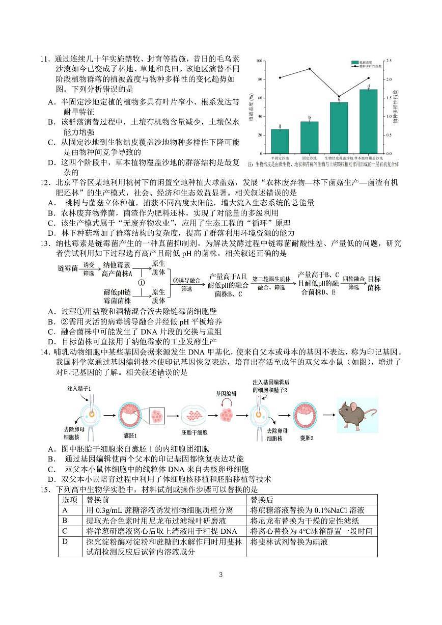 2025届北京市第八十中学高三下学期5月考前热身生物试题_(含答案_)第3页