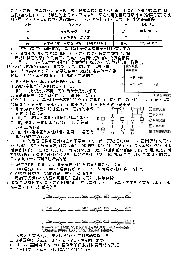 2026届陕西商洛市高三下学期高考第一次模拟考试生物试题第2页