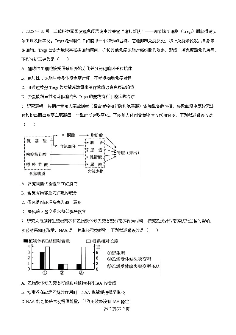 四川省广安中学2026届高三下学期第二次月考生物试题（原卷版）第2页