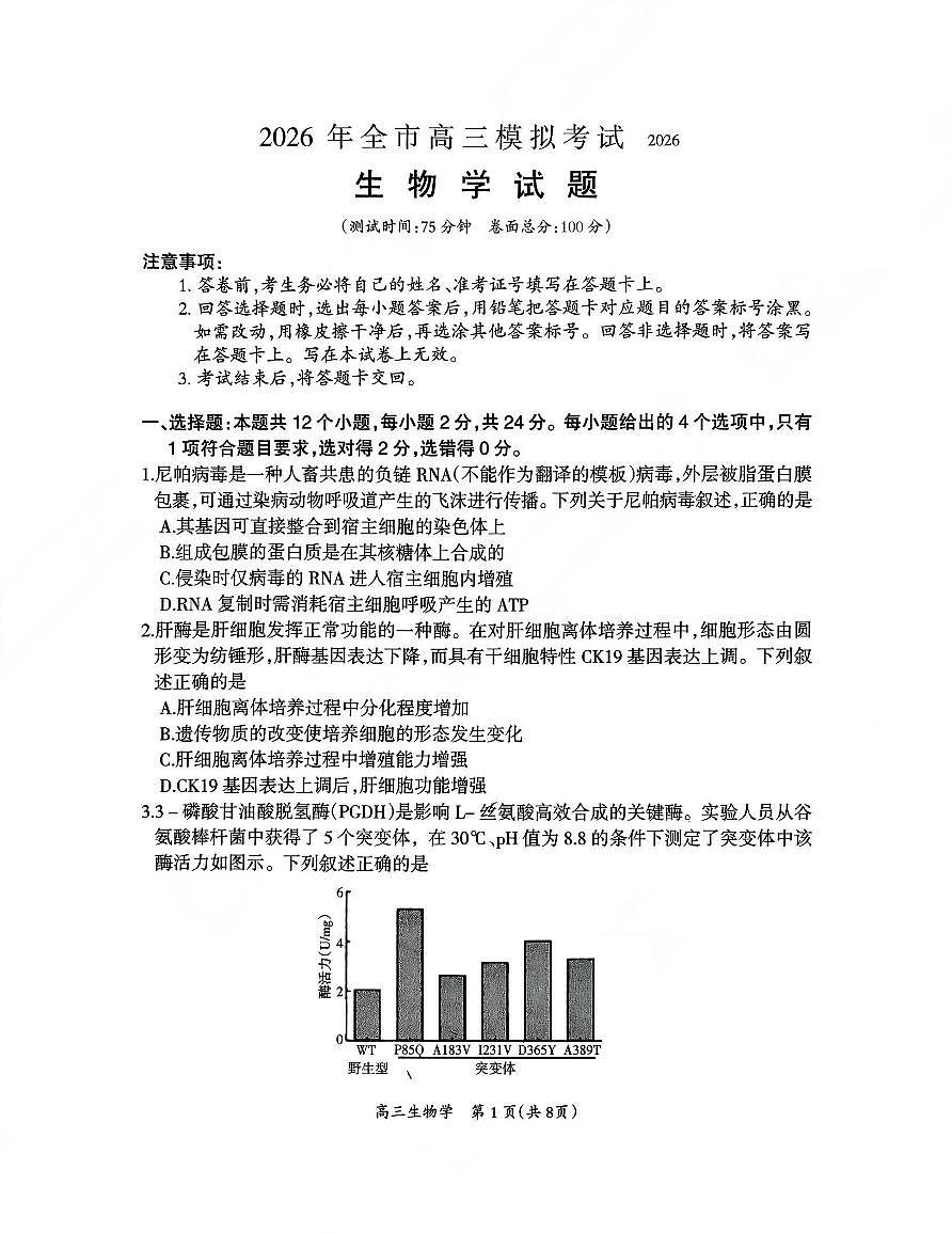 生物试卷第1页