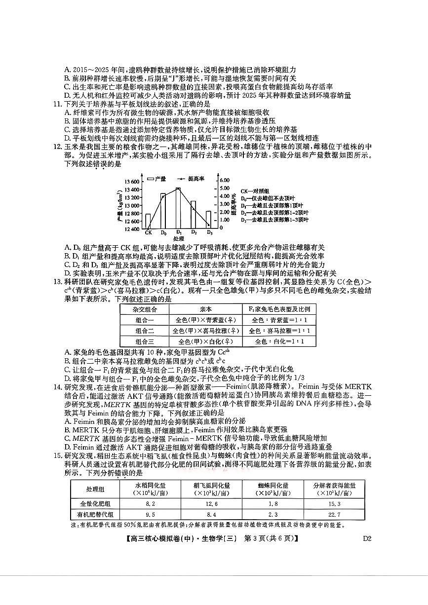 2025~2026学年下学期高三高考核心模拟卷（中）生物+答案第3页