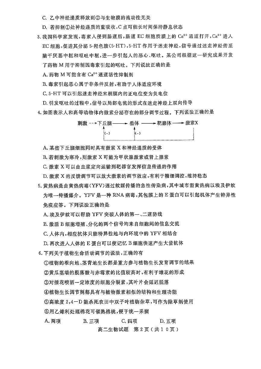 山东省济宁市2024-2025学年高二上学期1月教学质量检测生物试卷（图片版）第2页
