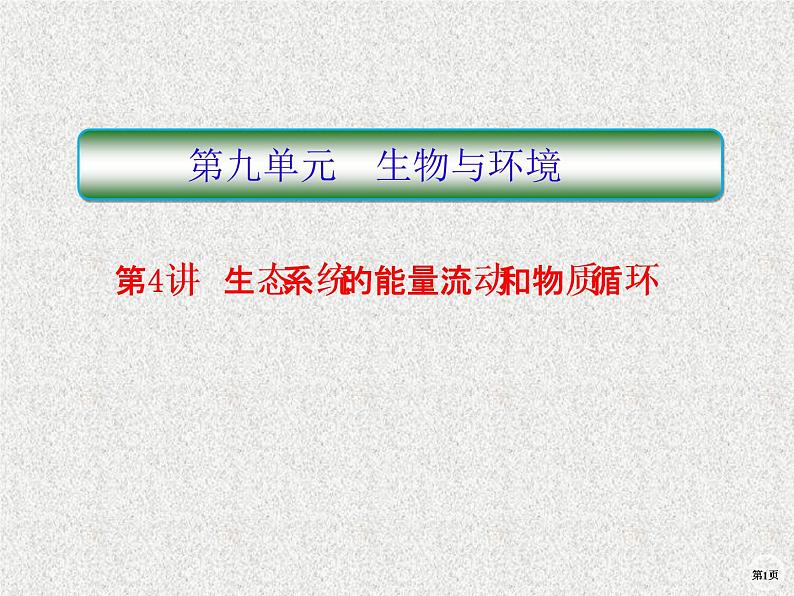 2020年人教版生物高考复习课件：第九单元 第4讲 生态系统的能量流动和物质循环01