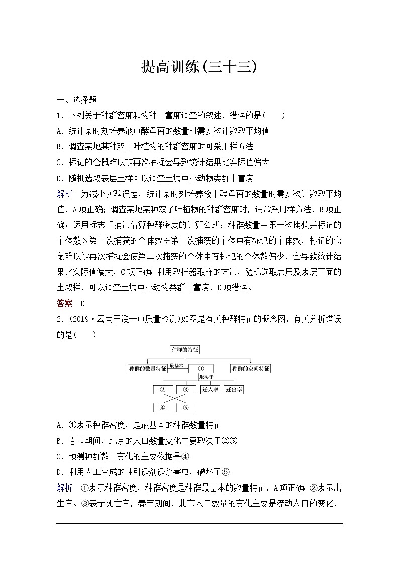 2020年人教版生物高考总复习练习：第九单元 第1讲 种群的特征和数量变化01