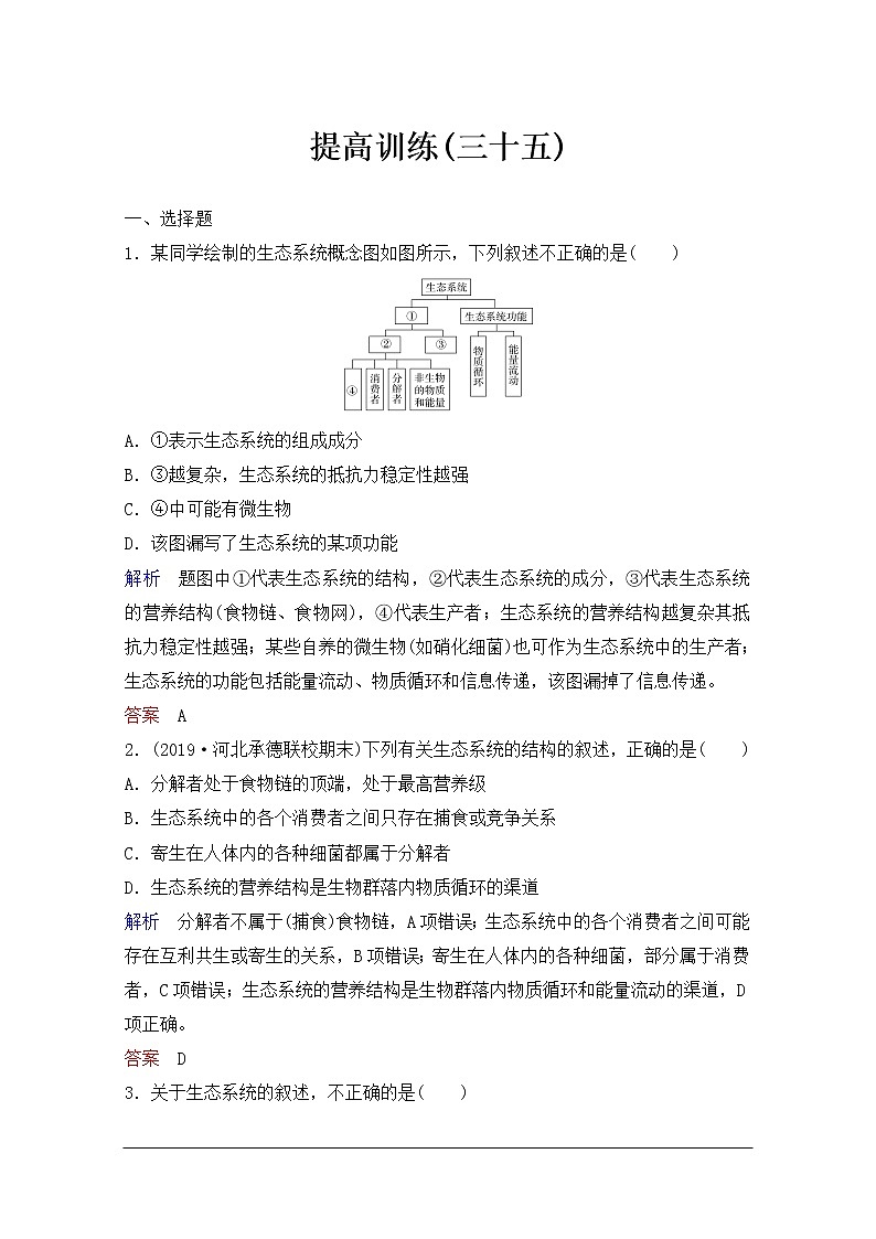 2020年人教版生物高考总复习练习：第九单元 第3讲 生态系统的结构第1页