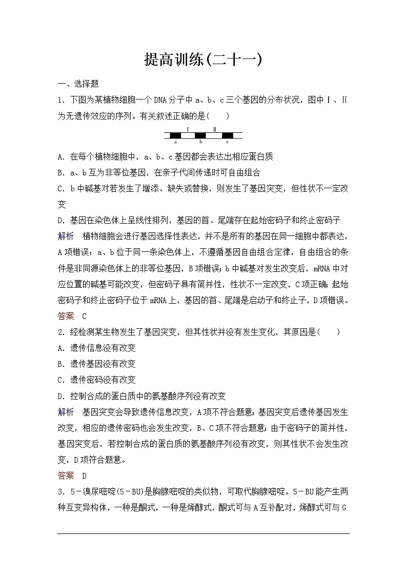 2020年人教版生物高考总复习练习：第七单元 第1讲 基因突变和基因重组第1页