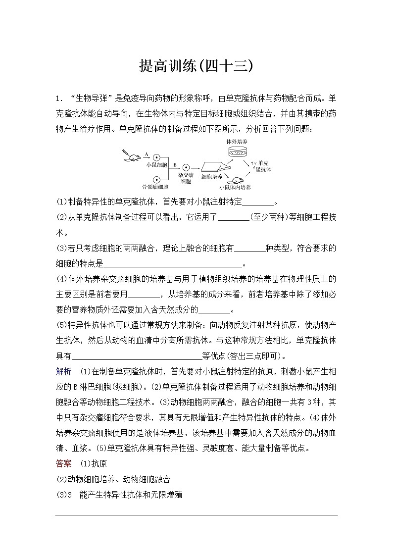 2020年人教版生物高考总复习练习：第十一单元 第2讲 细胞工程第1页