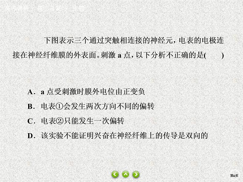 2020年人教版生物高考总复习课件：第八单元 热点题型十一 膜电位测量与电流表偏转问题第6页