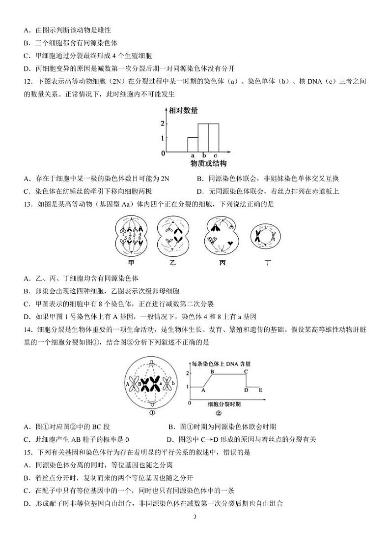 【生物】2020哈师大附中高一（下）期中试卷03