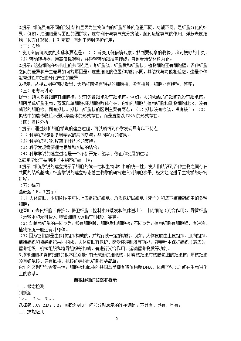 衡水最全的高中新课标课本生物答案与提示（必修一、二、三、选修一、三）02