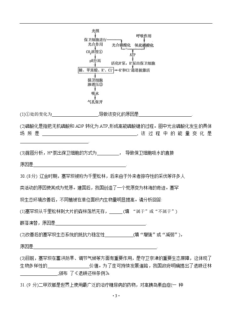 吉林省长春市2020届高三质量监测（四模）理综生物03