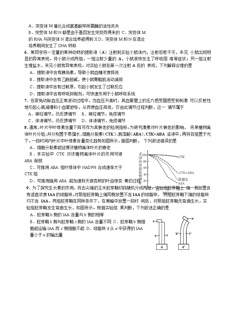 2020届山东省淄博市高三3月阶段性检测（一模）生物试题02