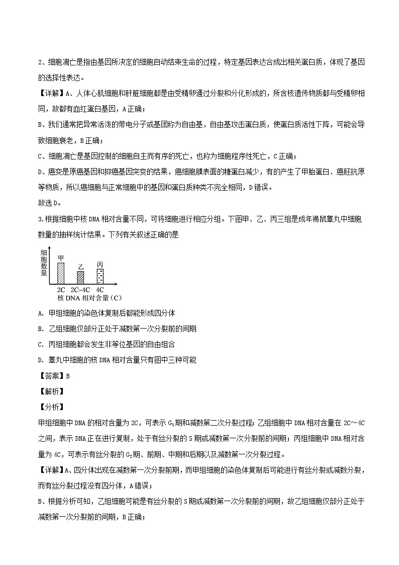 2020届四川省绵阳市高三第一次（11月）诊断性考试生物试题（解析版）02