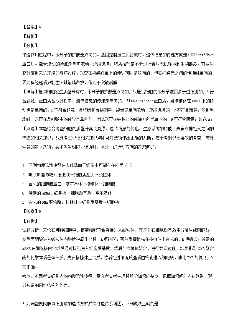 2019年广东省中山市第一中学高三下学期高考热身练（一）理科综合生物试题（解析版）02