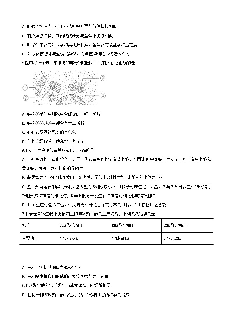 2020届安徽省肥东县高级中学高三1月调研考试生物试题第2页