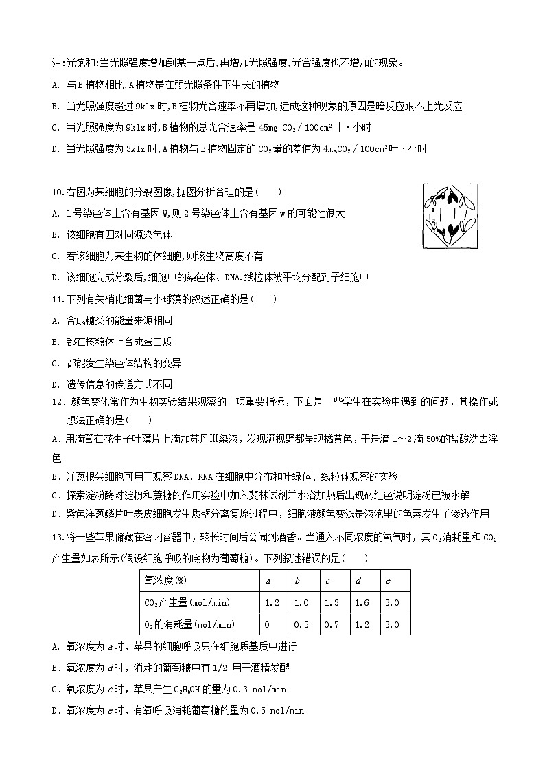 2020届黑龙江省哈尔滨市第六中学高三上学期第三次调研考试生物试题03