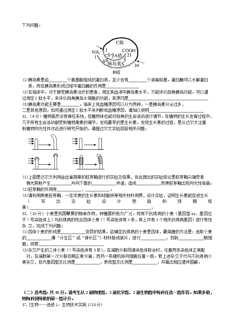 2020届湖北省随州市高三3月调研考试理综生物试题（纯word，解析版）03